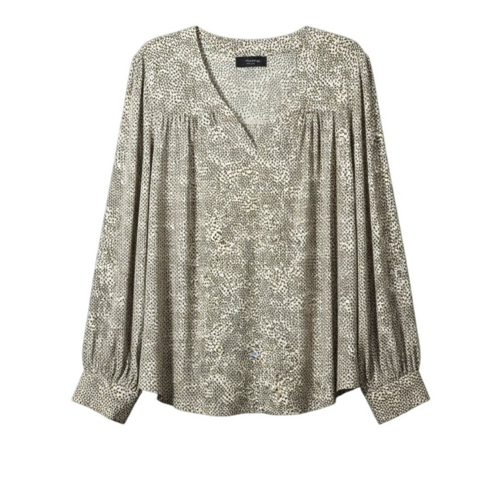 Lane Bryant 22/24 Blouse Long Button Sleeve Cream Black Tan Stretch
